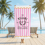 Personalized Striped Pool Club Exclusive Membership Quick Dry Beach Towel with Name Summer Vacation Party Birthday Gift for Family
