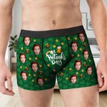 Personalized Funny Face Photos Clover Breathable Couple Thong Boxer Underwear Anniversary Saint Patrick's Day Gift for Him Her