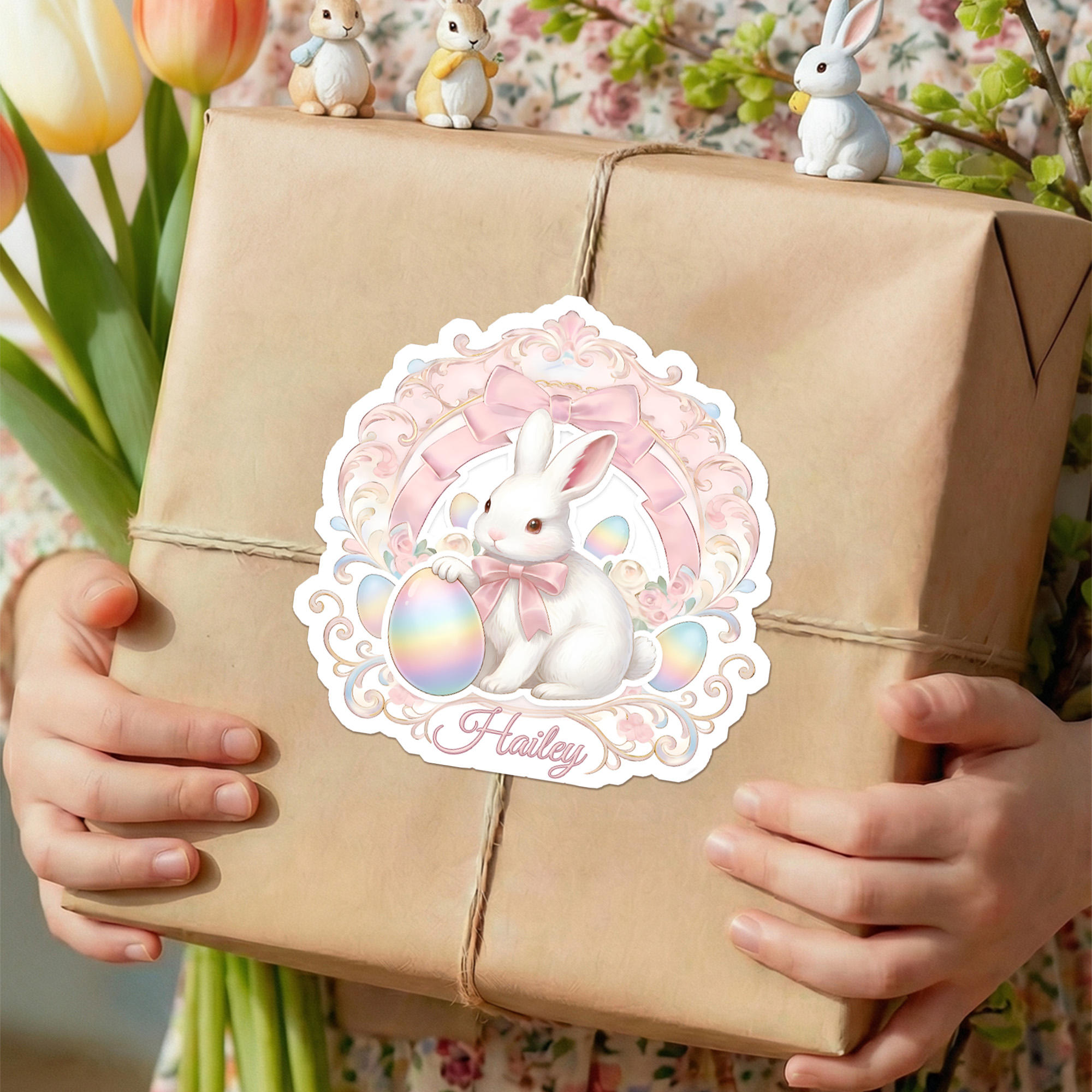 Etiquettes imperméables personnalisées pour oeufs de lapin de Pâques avec nom Décoration de cadeau pour la fête de Pâques Favors pour les enfants
