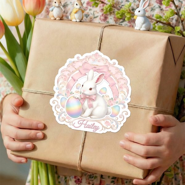 Personalized Cute Easter Bunny Egg Waterproof Stickers Labels with Name Gift Decoration Easter Day Party Favors for Kids