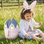Personalised Cute Peter Rabbit Flower Butterfly Initial Bunny Ears Striped Easter Basket with Name Easter Eggs Hunting Party Favor Gift for Kids