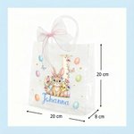 Gepersonaliseerde Transparante Cadeauzak met Roze Strik met Paaseieren en Paashaasmotief met Naam en Initiaal Paasfeestjes Cadeau voor Kinderen