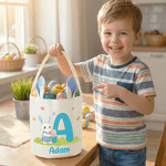 Personalized Cute Bunny Ears Name Easter Basket with Initial Eggs Hunting Party Favor Easter Gift for Boys Girls