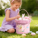 Personalized Cute Bunny Plaid Easter Basket with Name Initial and Ruffles Eggs Hunting Party Easter Gift for Kids