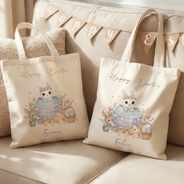 Personalisierte Happy Easter Egg Bunny wiederverwendbare Canvas Tasche mit Namen täglichen Gebrauch Ostern Geschenk für Kinder Frauen
