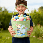 Personalized Cute Bunny Plaid Easter Basket with Name Initial and Ruffles Eggs Hunting Party Easter Gift for Kids