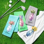 Personalisierte Geburt Blume Golf Tasche Vase saugfähige Waffel Sport Handtuch mit Namen und hängenden Clip Geburtstag Sport Zubehör Geschenk für Golfspieler