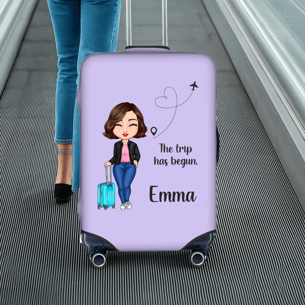 Personalised Cartoon Travel Character Love Airline 18-32 Inches Luggage Cover with Name Travel Accessories Birthday Holiday Gift for Friends