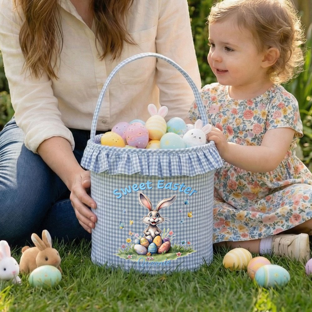 Panier de rangement quotidien pour œufs de Pâques personnalisé avec prénom