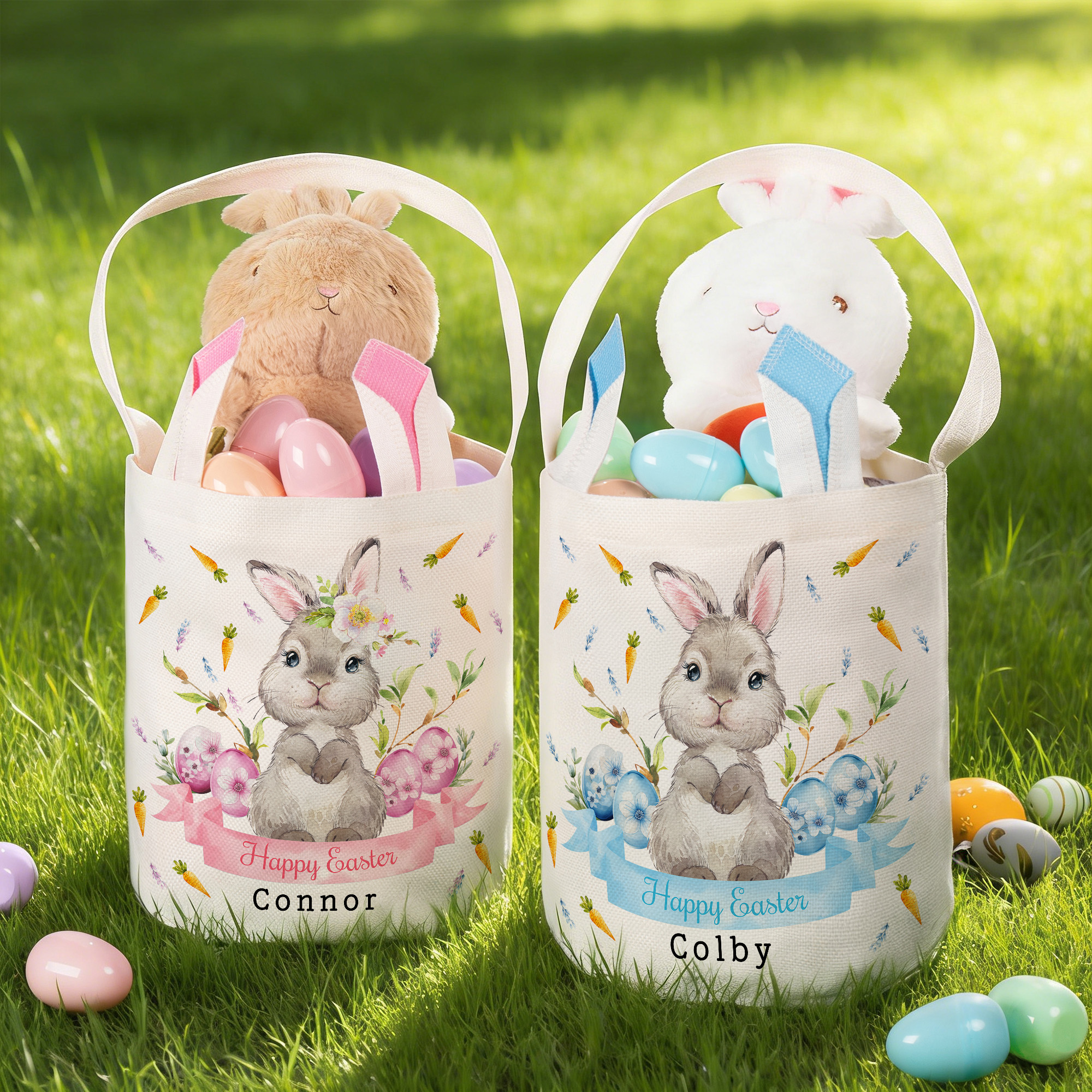 Panier de Pâques personnalisé avec nom et oreilles de lapin Chasse aux oeufs Cadeau de Pâques pour garçons filles