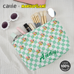 Personalized Cartoon Cute Marsupilami Corduroy Checkerboard Makeup Bag with Name Travel Birthday Gift for Women | Callie × Marsupilami®