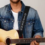 Personalized Guitar Elements PU Leather Guitar Shoulder Strap with Name Anniversary Birthday Gift for Guitar Players Lovers