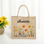 Personalizada Nacimiento Flor Grande Bolsa de Yute Tote con Nombre Cumpleaños Aniversario Regalo para Mujer
