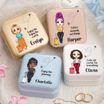 Personalized Cute Cartoon Character PU Leather Jewelry Box with Text and Name Travel Essential Birthday Anniversary Gift for Women