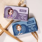 Gepersonaliseerde Vintage Cartoon Verpleegkundige Arts Karakter PU lederen portemonnee met naam en tekst Verjaardag Waardering Gift voor medisch personeel
