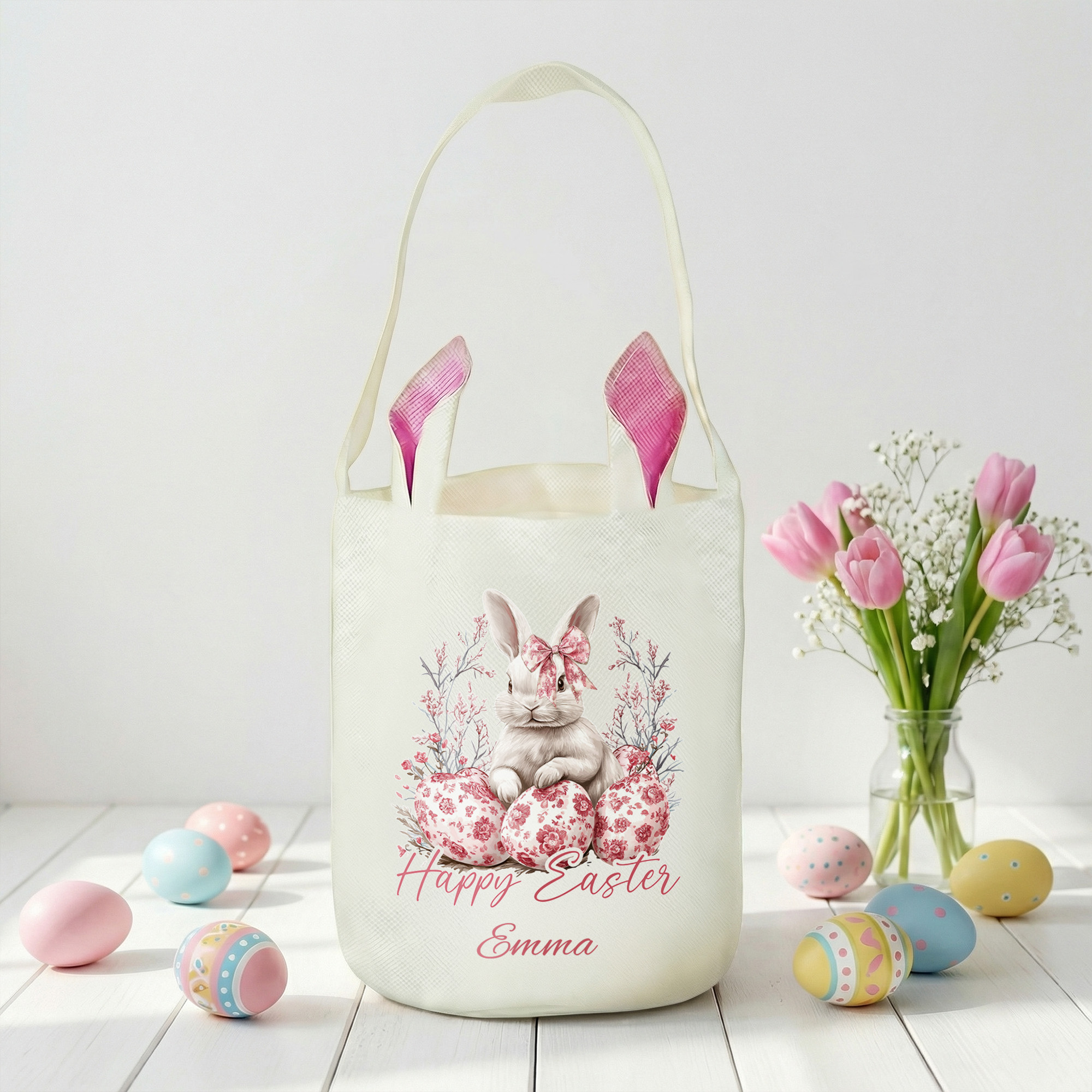 Panier de Pâques personnalisé avec nom et oreilles de lapin Cadeau de Pâques personnalisé pour les enfants