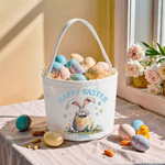 Personalized Happy Easter Bunny Design Large Capacity Canvas Easter Basket with Name and Text Easter Egg Hunting Party Gift for Boys Girls