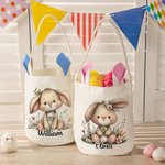 Personalisierte niedliche Kaninchen Blume Hasenohren Osterkorb mit Namen Ostertag Eier Jagd Party Geschenk für Kinder