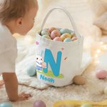 Personalized Cute Easter Bunny Egg Initial Large Capacity Canvas Easter Basket with Name Eggs Hunting Party Easter Gift for Kids