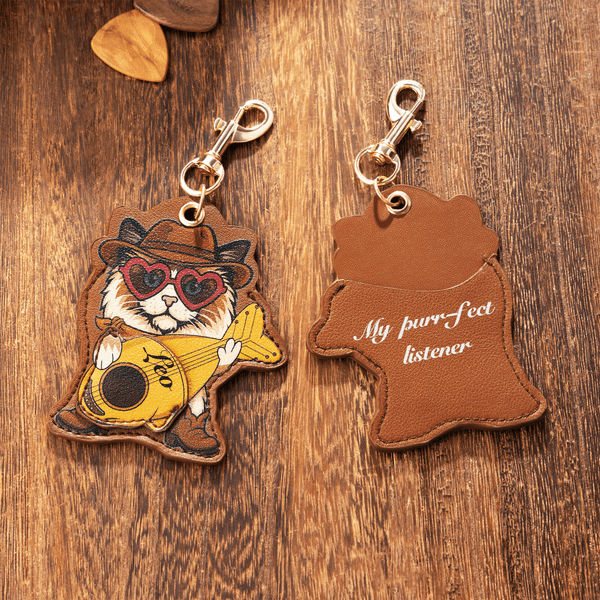 Portachiavi personalizzato a plettro per chitarra con nome e testo Uso quotidiano Regalo di compleanno per gli amanti dei gatti chitarristi