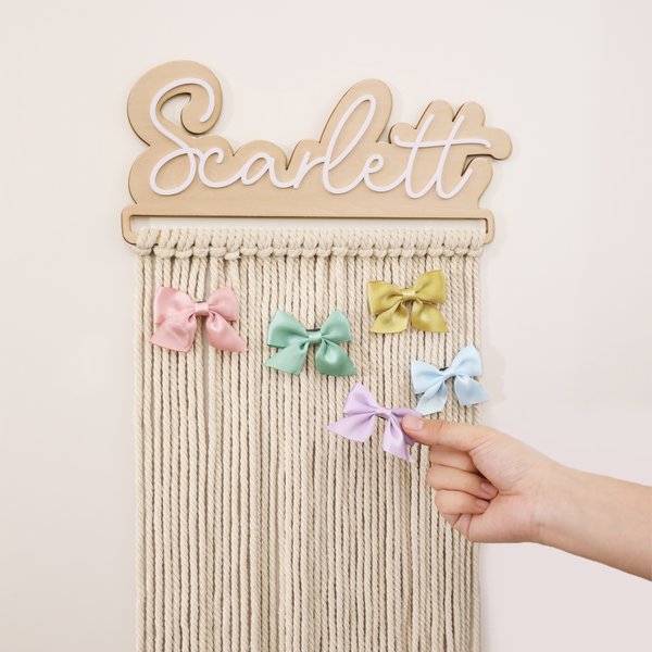 Personalized Bohemian-Style Wooden Hair Bow Holder with Name Nursery Decor Daily Use Birthday Gift for Girls