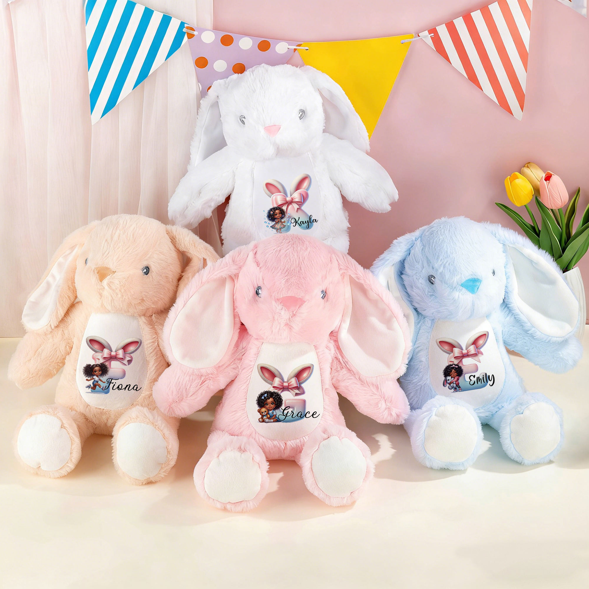 Peluche lapin de Pâques personnalisée avec nom et prénom Cadeau de Pâques pour nouveau-né et enfant