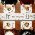 Personlig akvarellstil påskehare bordløper og matchende borddekkesett med familienavn spisebordsdekorasjon påskegave til familie venner