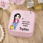 Personalized Cute Cartoon Character PU Leather Jewelry Box with Text and Name Travel Essential Birthday Anniversary Gift for Women