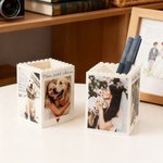 Porte-crayons en blocs de construction personnalisé avec photo et texte - Cadeau d'anniversaire Saint-Valentin pour famille couple