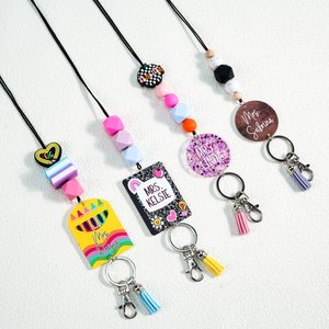 Personalized Pencil Tassel Bead Lanyard with Text Back to School Appreciation Teacher's Day Gift for Teachers Administrators