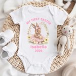 Personlig søt kaninkrans i 100 % bomull Babybody med navn og årstall Påskefest Bursdagsgave til baby