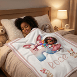 Gepersonaliseerde Cartoon Zwart Meisje Zachte Deken met Naam Home Decor Pasen Verjaardagscadeau voor Meisjes