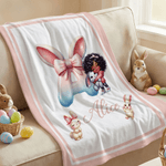 Gepersonaliseerde Cartoon Zwart Meisje Zachte Deken met Naam Home Decor Pasen Verjaardagscadeau voor Meisjes