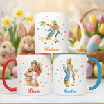 Personalised Cute Peter Rabbit Duck Sheep Multicolour 11/15 oz Ceramic Mug with Name and Coaster Easter Birthday Gift for Kids