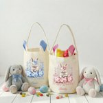Personalized Floral Easter Eggs Cute Bow Bunny Reusable Easter Basket with Name and Bunny Ears Happy Easter Gift for Kids