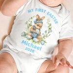 Personlig søt kaninkrans i 100 % bomull Babybody med navn og årstall Påskefest Bursdagsgave til baby