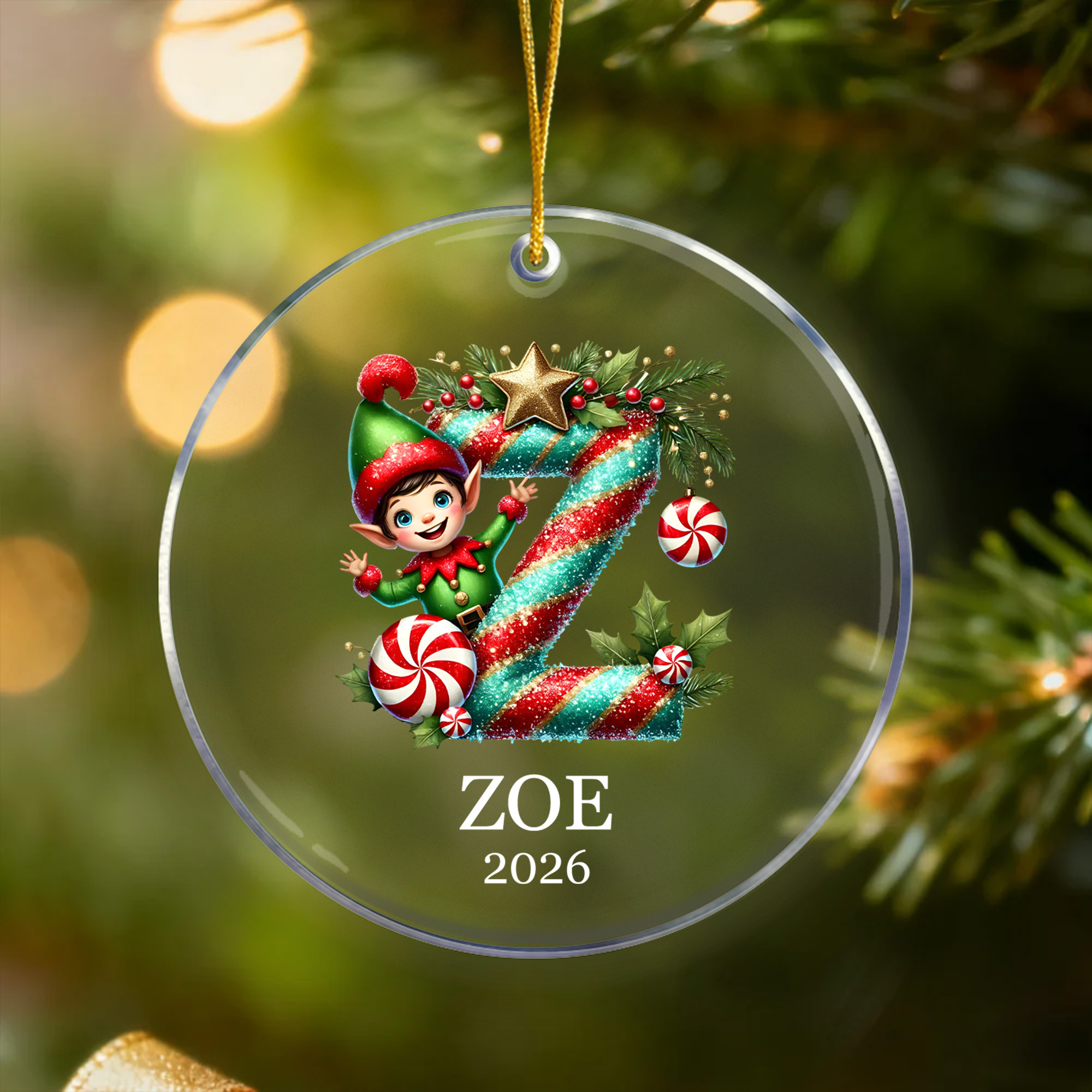 Chapeau de Père Noël Personnalisé Elfe Candy Cane Initial Ornament de Noël avec Nom Décoration de l'arbre de Noël Cadeau de Noël pour la Famille Enfants