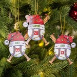 Ornement de Noël personnalisé en forme de chapeau de père Noël avec nom, numéro et année Décoration de l'arbre de Noël pour les amateurs de baseball