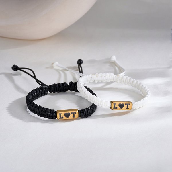 Personalized Multicolor Heart Matching Bracelet with Initials Set of 2 Anniversary Birthday Gift for Couple Lover