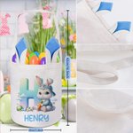 Personalized Cute Cartoon Rabbit Initial Bunny Ears Easter Basket with Name Egg Hunting Accessory Easter Gift for Boys Girls