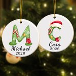 Ornement personnalisé en céramique avec le nom et l'année Décoration de l'arbre de Noël pour la famille et les enfants