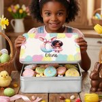 Boîte à biscuits en fer-blanc personnalisée avec texte Accessoires de rangement Cadeau de Pâques pour les filles