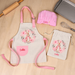 Personalised Wreath Cute Peter Rabbit Name Kid Apron Chef Hat Set with Storage Bag and Front Pocket Baking Easter Children's Day Gift for Kids