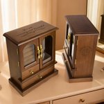 Personalised Multi-Compartment Retro Bookcase Design Wooden Armoire Jewellery Box with Name and Initial Birthday Valentine's Day Wedding Gift for Women