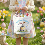 Personalized Happy Easter Bunny Design Large Capacity Canvas Easter Basket with Name and Text Easter Egg Hunting Party Gift for Boys Girls