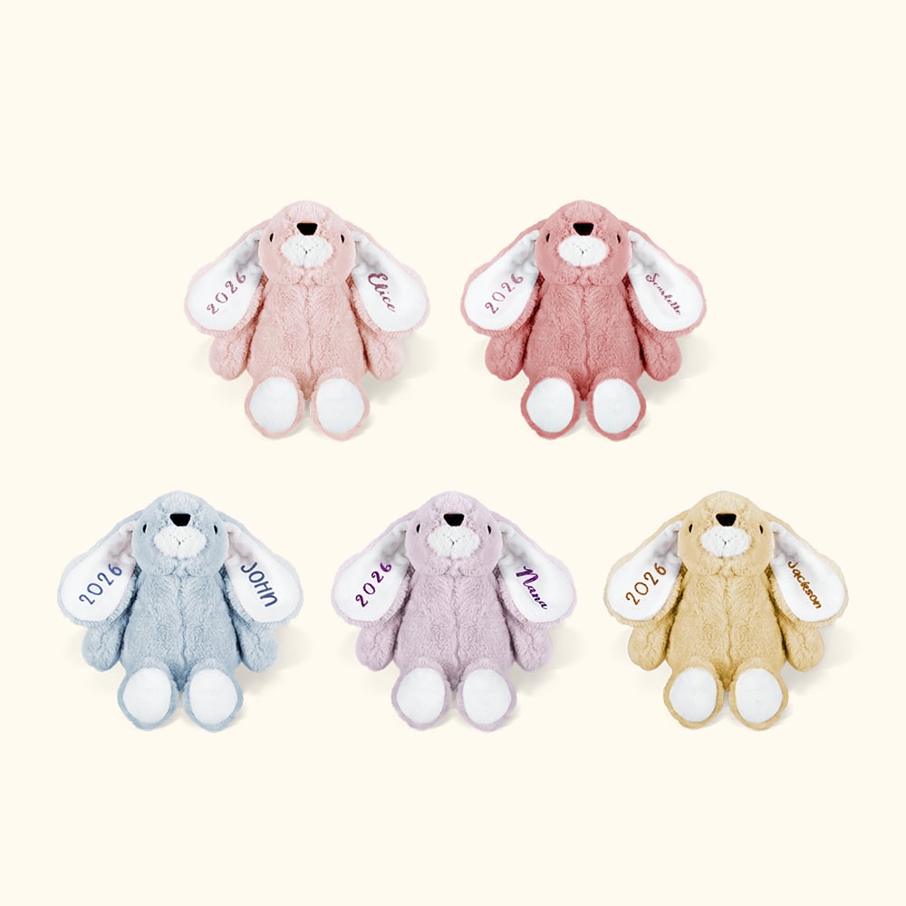Peluche Lapin Personnalisée avec Année et Nom en Pailleté Cadeau d'Anniversaire de Pâques pour Enfant