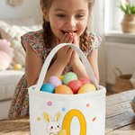 Personalized Cute Easter Bunny Egg Initial Large Capacity Canvas Easter Basket with Name Eggs Hunting Party Easter Gift for Kids