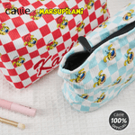 Personalized Cartoon Cute Marsupilami Corduroy Checkerboard Makeup Bag with Name Travel Birthday Gift for Women | Callie × Marsupilami®