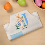 Personalised Wreath Cute Peter Rabbit Name Kid Apron Chef Hat Set with Storage Bag and Front Pocket Baking Easter Children's Day Gift for Kids