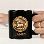 Personalized The Golden Twelve Zodiac Signs Black Ceramic Mug with Name Father's Day Birthday for Him Dad Boyfriend